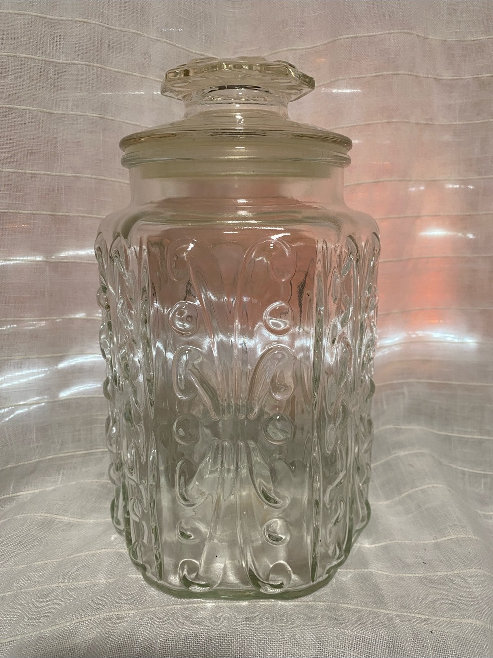 Stanley Clear Glass Decorative Jar with Embossed Floral Pattern